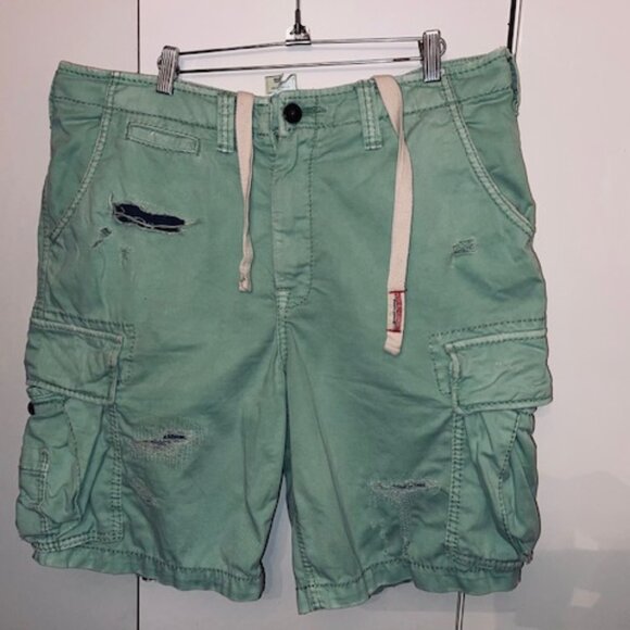 True Religion Shorts, Mint Green, Size 38, Canvas, Distressed - Picture 1 of 4
